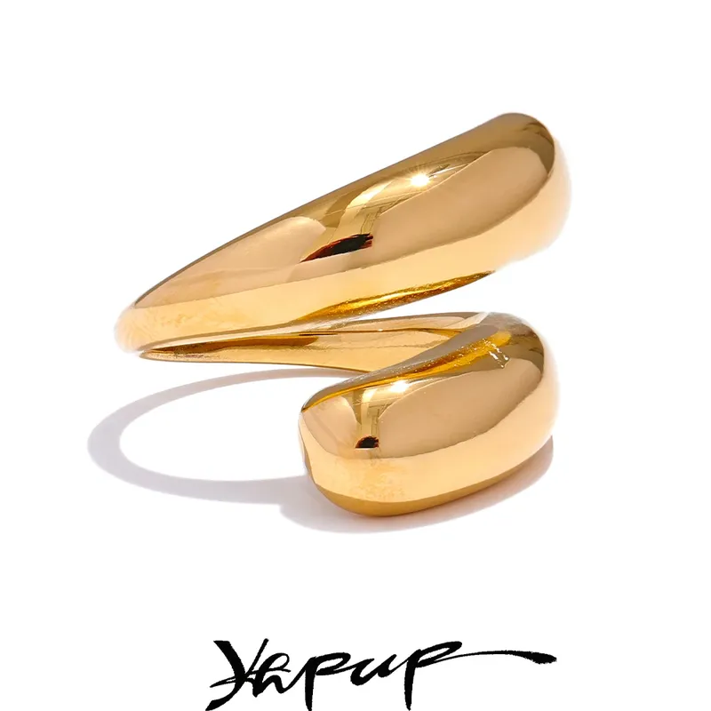 Yhpup Chic Einzigartiger, ungewöhnlicher Ring aus Edelstahl, wasserabweisend, 18 Karat PVD-beschichtet, schlicht, schlankes Metall, Modeschmuck, Bijoux-Geschenk