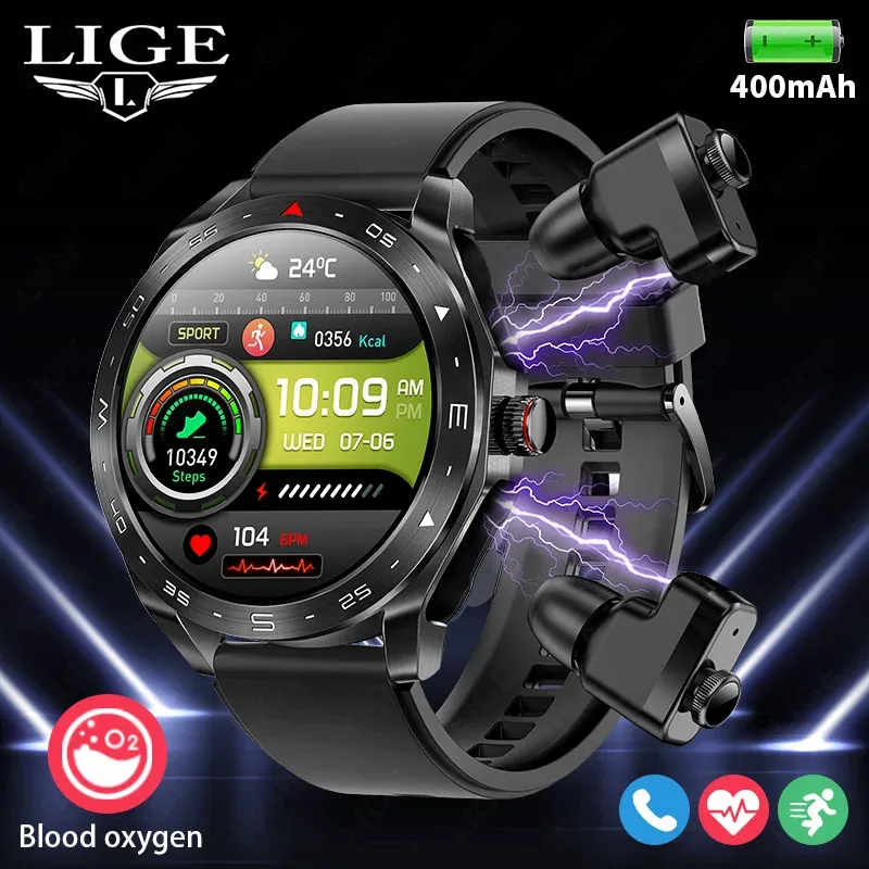 LIGE Mit Ohrhörer Bluetooth Headset Smartwatch Frauen Lautsprecher Tracker Musik Sport Uhr Männer Wasserdichte Intelligente Uhr AMOLED Bildschirm