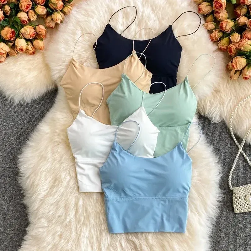 1pc Frauen Sexy Einfarbig Leibchen Eis Seide Rohr Nahtlose Sport Tank Top Drahtlose Unterwäsche Gepolsterter Bh Bralette Weste