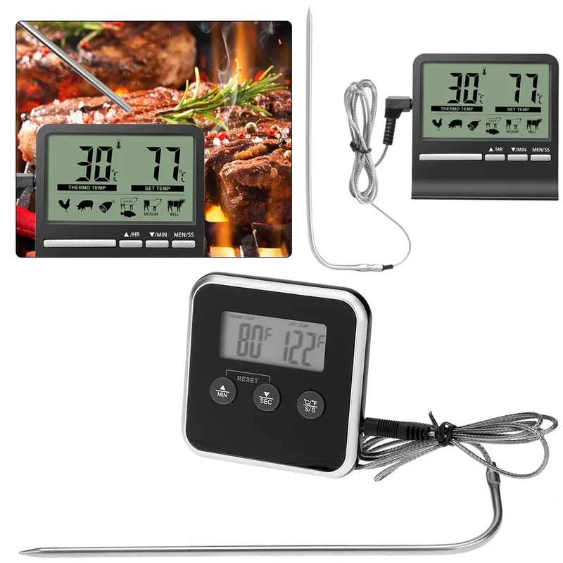 Küche digitales Timing Lebensmittel thermometer Temperatur messer für Ofen Grill Grill Timer Funktion Fleischs onde elektronische Küchengeräte