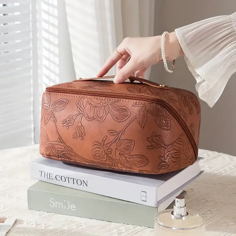 Vintage Blume Frauen Tote Kosmetik Tasche Mode Tragbare Kissen Make-Up Orgainzer Beutel Kulturbeutel Große Kapazität Reise Zipper Tasche