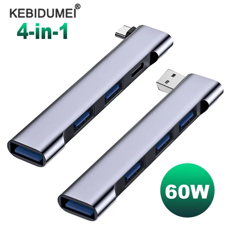 4-in-1 USB C HUB 3.0 PD 60W Typ C 3.1 Multi Ports USB Splitter OTG Adapter USB HUB für Xiaomi Lenovo MacBook Pro 13 15 Air Pro