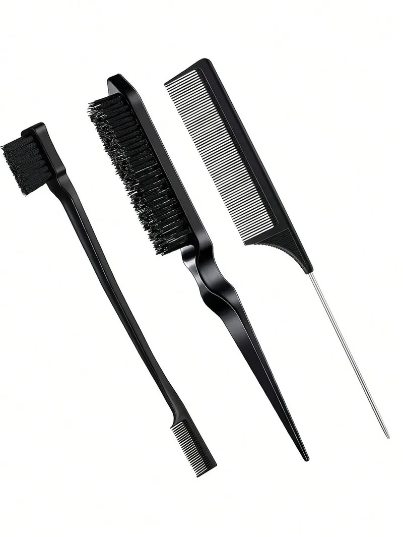 3-teiliges Styling-Kamm-Set mit dreifacher Tränenhaarbürste, Mausschwanzkamm, Kantenbürste, Salon-Haar-Styling-Werkzeug, speziell für Echthaar-Perücken