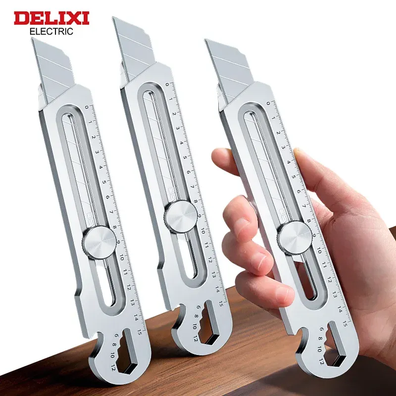 DELIXI ELEKTRISCHES Allzweckmesser, einziehbare SK5-Stahlklinge, scharf geschnittenes Papier, Stoff, Folie, Schaumstoffplatte, Holz, Gummi, Kunststoff