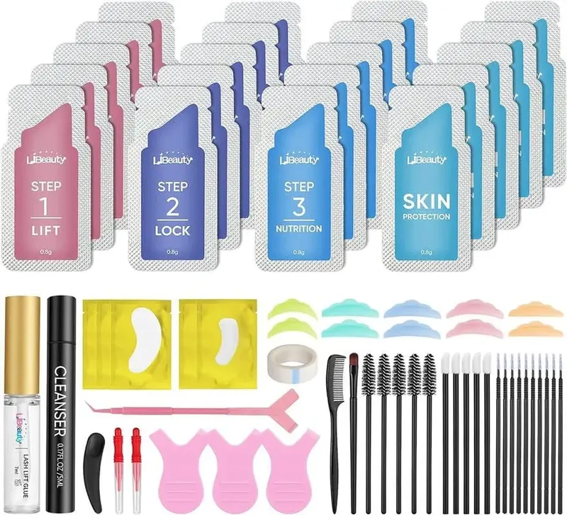 Libeauty Wimpernlift-Set und Augenbrauenlaminierung, 2-in-1-Set, Wimperndauerwelle, Lotion, Beutel, Einweg, schnelles Locken, Verwendung zu Hause oder im Salon