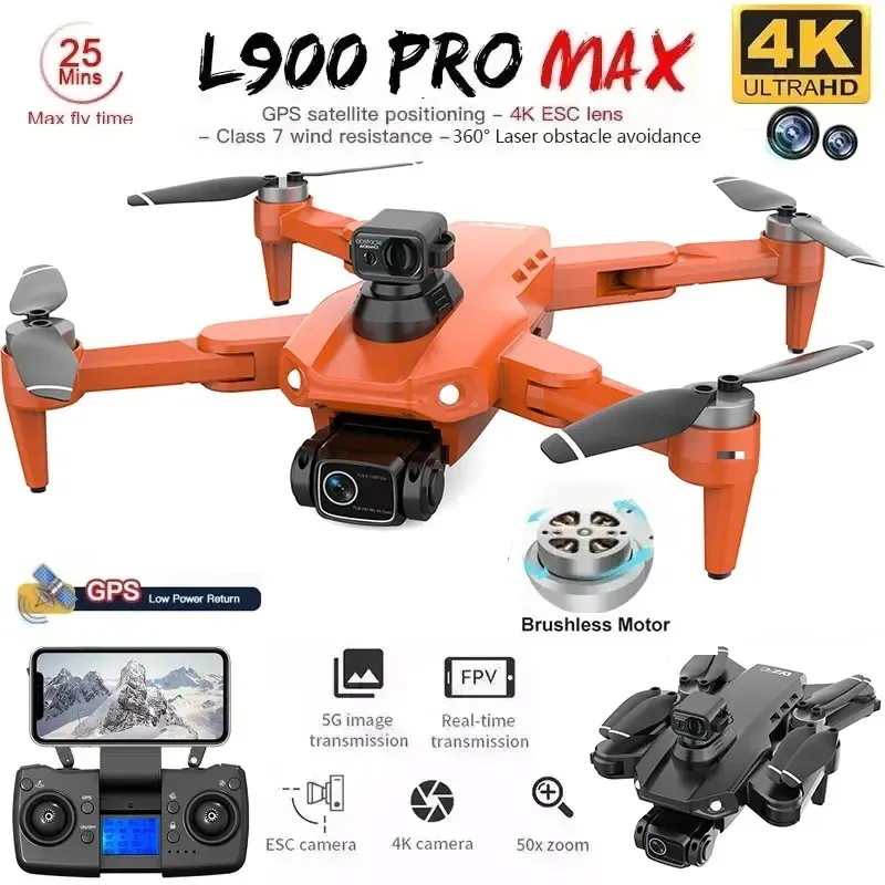 L900 Pro MAX GPS-Drohne 4K Professionelle HD-Doppelkamera 5G WLAN 360° °   Hindernisvermeidung, bürstenloser faltbarer Quadrocopter, RC-Drohnen-Spielzeug