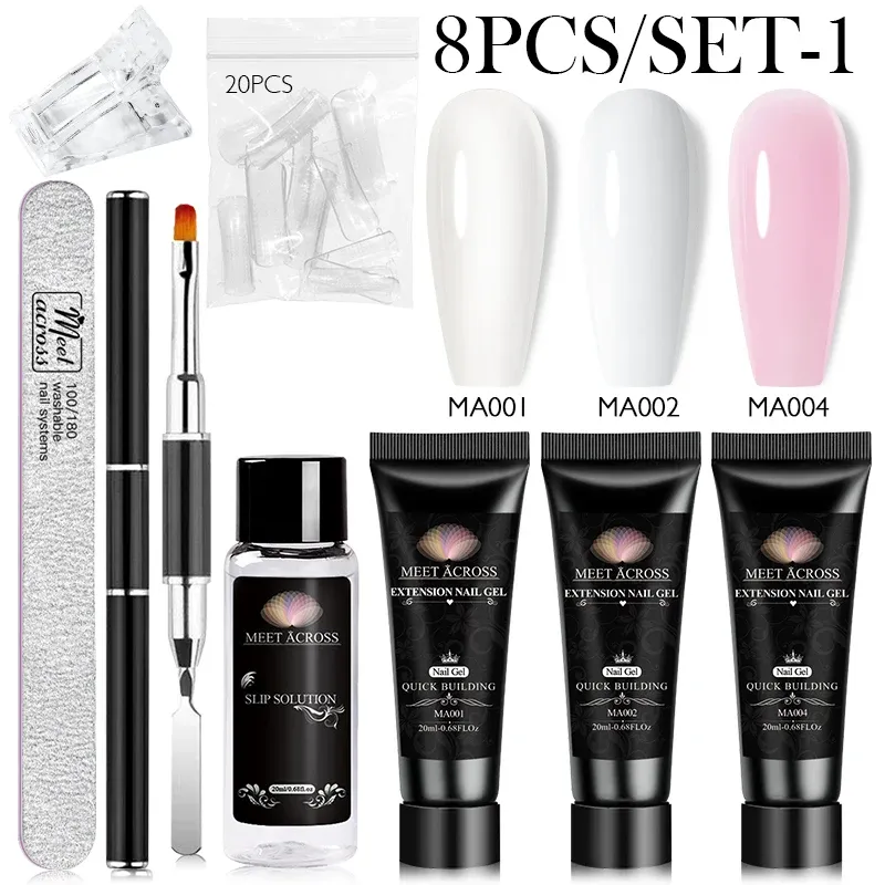 MEET ACROSS Verlängerung Nagel Gel Polnisch Set Acryl Kristall Gebäude Voll Polygel Für Nägel Kit UV Lack Nail art Maniküre Set