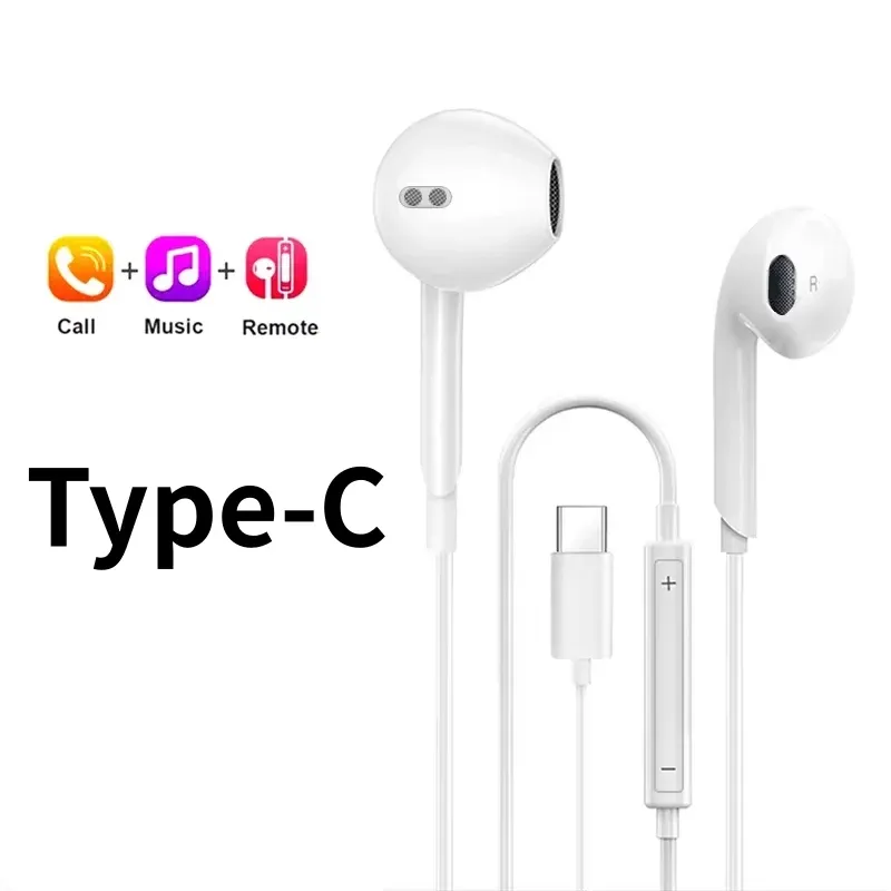 TypeC Kabelgebundener Kopfhörer, geeignet für iPhone 15 16 Ohrhörer Xiaomi 17 15 14 13 12 3,5 mm AUX Redmi K40 Huawei Samsung Laptop mit Mikrofon