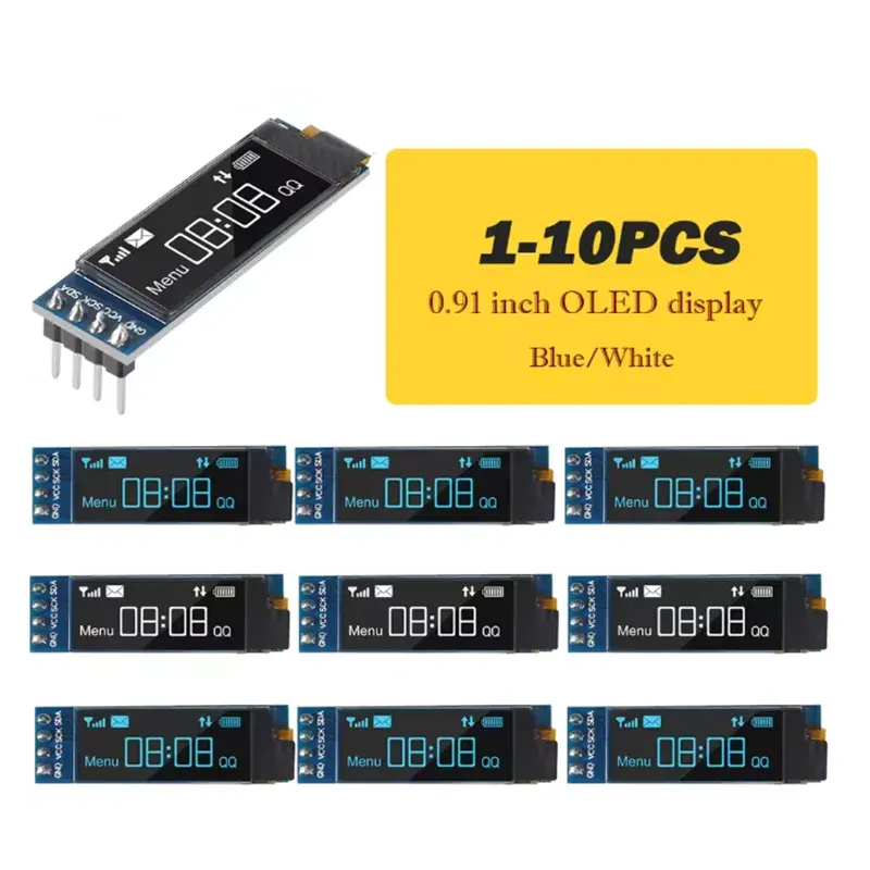 1-10 Stück 0,91 Zoll OLED-Anzeigemodul weiß/blau OLED 128X32 LCD-LED-Anzeige SSD1306 12832 0,91 IIC i2C Kommunikation für Arduino