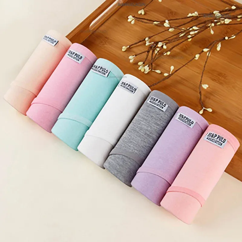 7 Teile/los Frauen Höschen Baumwolle Unterwäsche Atmungsaktive Soft Sexy Dessous Weibliche Slips Mädchen Nette Einfarbig Unterhose Plus Größe