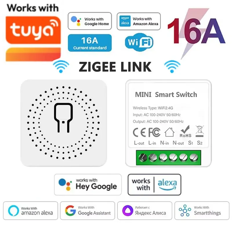 16A WiFi Smart Switch 2-Wege DIY Lichtschaltermodul Sprachsteuerung Tuya Smart Life Alexa Google Home für Smart Home Automation