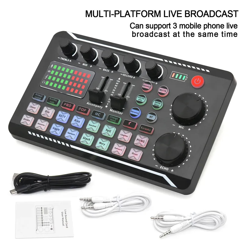 Live Soundkarte Audio Mixer Mit Interface DJ Mixer Effekte Voice Changer Bluetooth-kompatibel Mixer Für Live-Streaming Singen