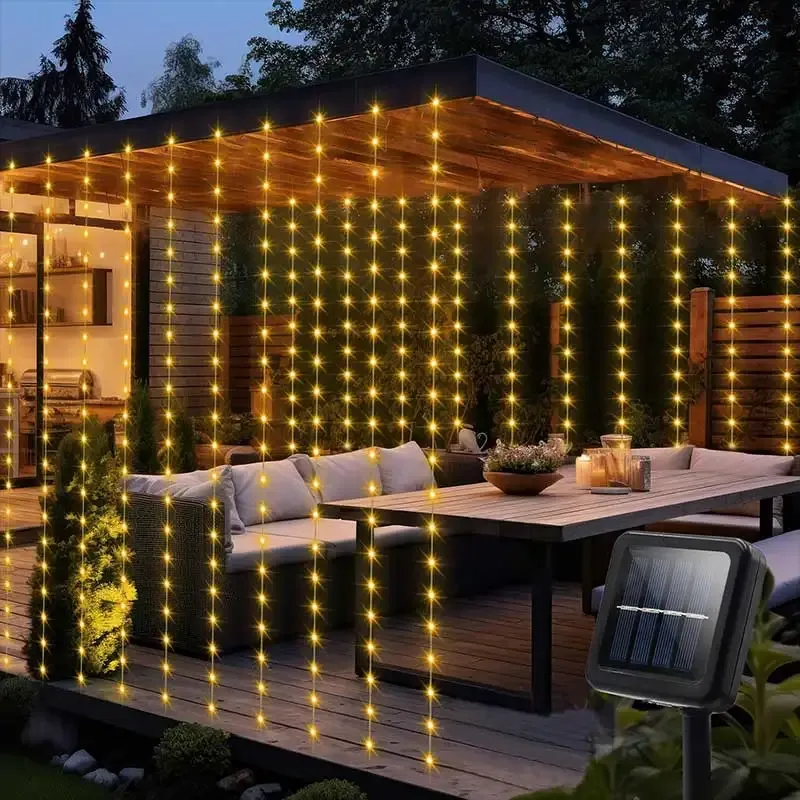 Solar Vorhang Licht LED Outdoor Wasserdicht 300 leds Girlande Dekoration Lichterketten Hof Fee Girlande Lichterketten