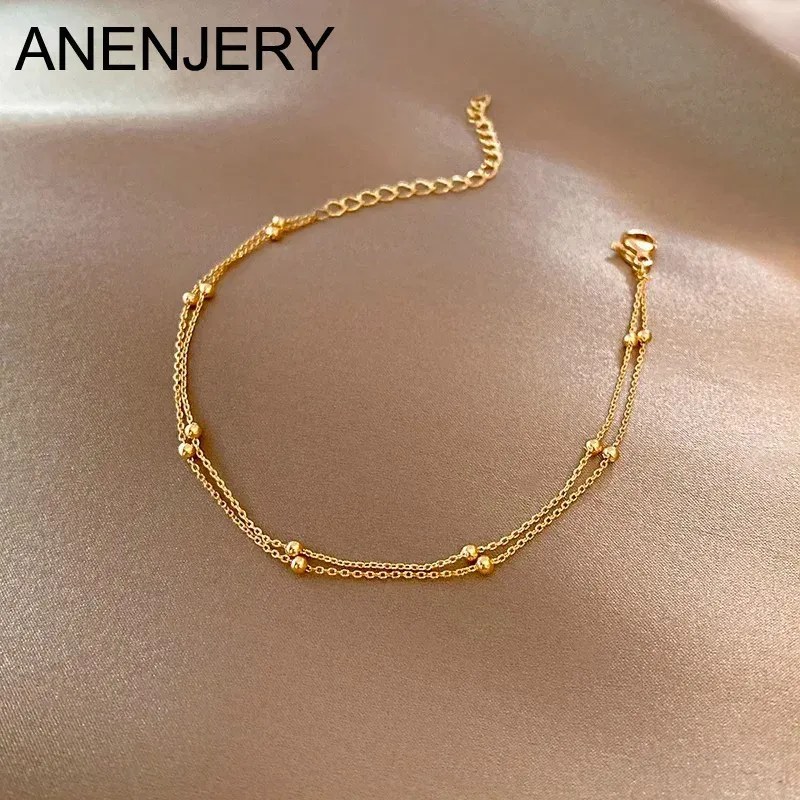 ANENJERY Kleines Kugelarmband für Damen, Vintage-Stil, vergoldet, Farbe, Manschettenarmbänder, Damen-Statement-Kette, Schmuck, Pulsera-Armband