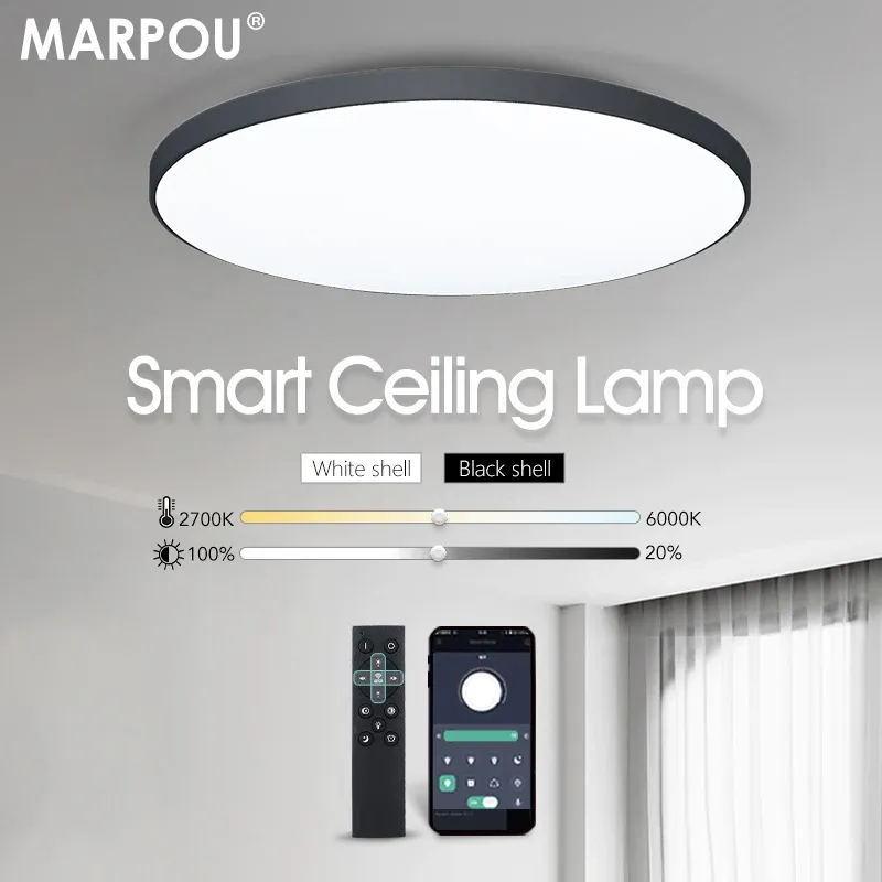 MARPOU Intelligente Deckenleuchte, LED-Lampe für Schlafzimmer, Deckenleuchten mit Fernbedienung, dimmbare LED-Leuchten für Zimmer, Wohnzimmer