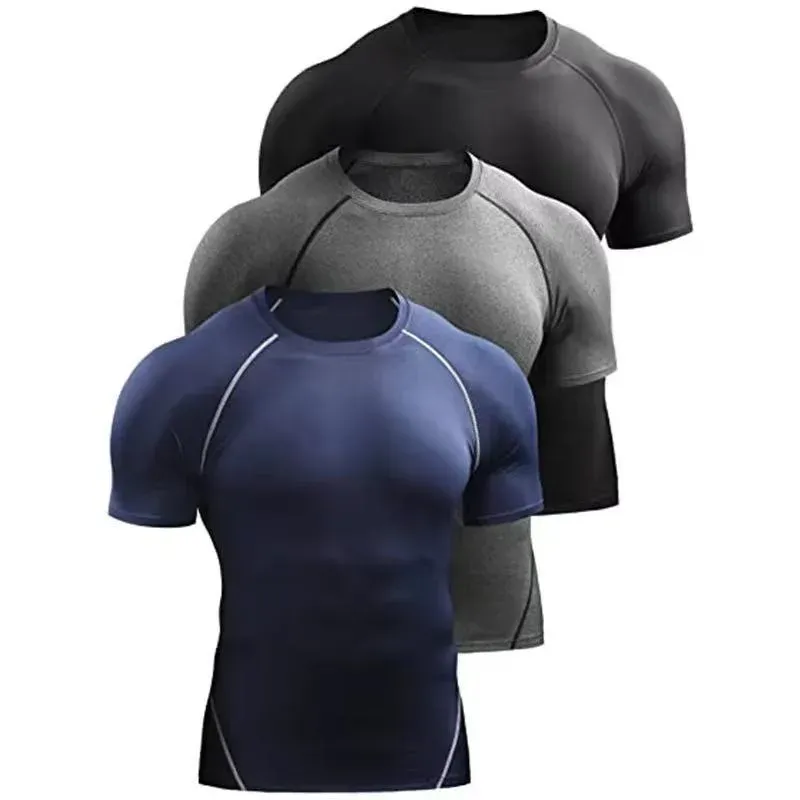 Fitnesskleidung für Herren, Outdoor-Sport, schnell trocknend, kurzärmeliges T-Shirt, Training, Profi, Laufen, Stretch, eng anliegende Kleidung, Yoga