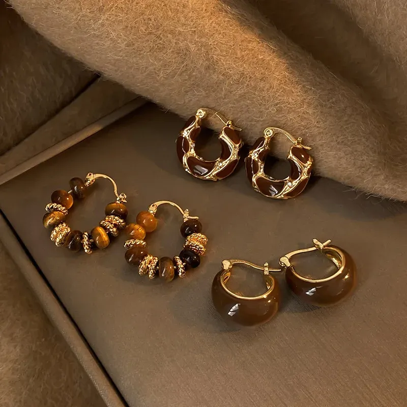 Vintage Tropft Öl U-förmigen Ohrring für Frauen Einfache Creolen Temperament Persönlichkeit Alle-passenden Schmuck Weibliche 2024