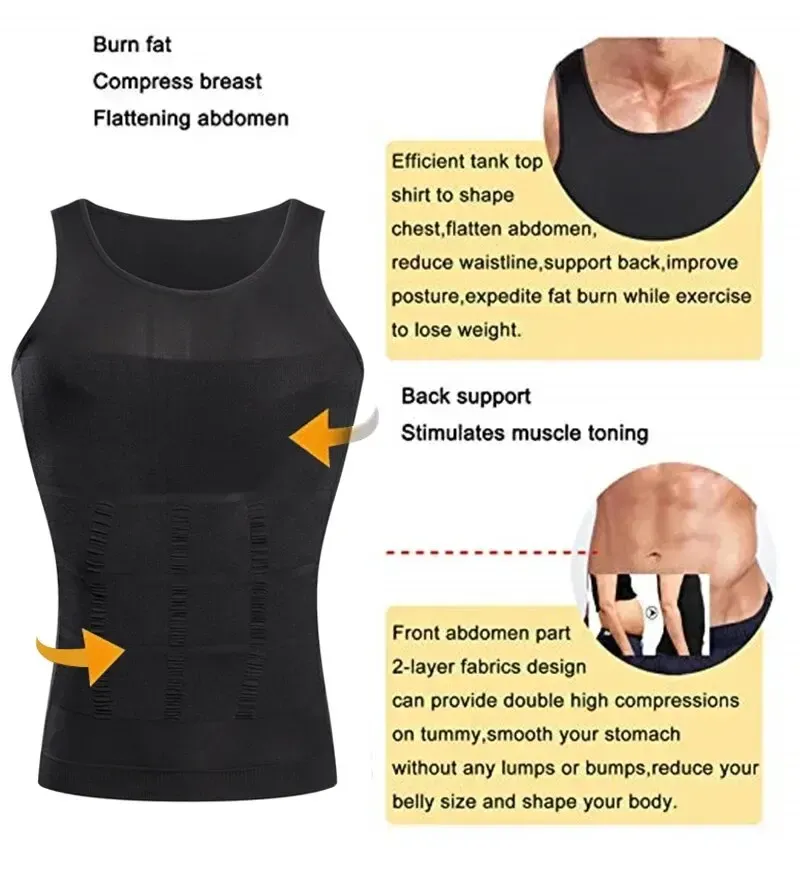 Herren Bodyshaper Schlankheits-Kompressionsweste Nahtloses Taillentrainer-Unterhemd Bauchkontrolle Gewichtsverlust Shapewear