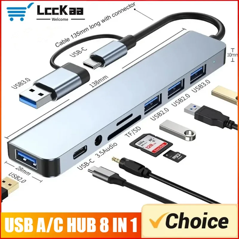 7/8-in-1 USB-C-Hub-Erweiterung Multiport-Adapter Typ-C-Splitter-Dock USB 3-Port für Xiaomi Telefon Tablet Schnelle Datenübertragung und Aufladung