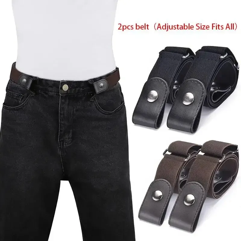 2 Stück verstellbares Stretch-elastisches Taillenband, unsichtbarer Gürtel, schnallenfreie Gürtel für Damen und Herren, Jeans, Hosen, Kleid, keine Schnalle, einfach zu tragen
