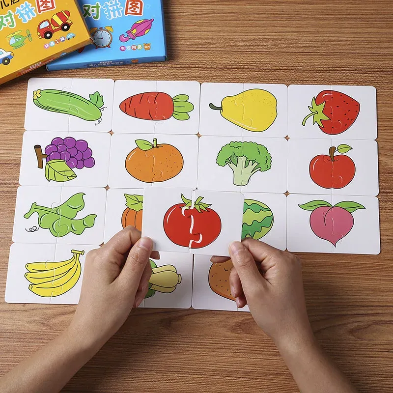 32 Stück Kleinkind Kartenspiel Spiel kognitive LKW Obst Tier Leben Set Puzzle Kinder kognitive frühe pädagogische Puzzle Kinderspiel zeug
