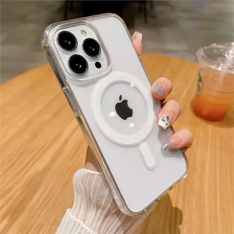 Für Magesafe Magnetische Transparente Drahtlose Lade Fall Für iPhone 11 12 13 14 15 16 Pro Max Plus Mini Stoßfest PC Abdeckung