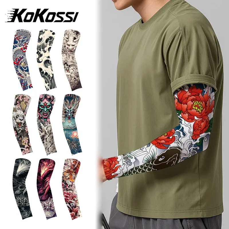 KoKossi 1 Stück Sommer-Sonnenschutz-Tattoo-Eisärmel, schnell trocknender Armschutz, atmungsaktiv, hohe Elastizität, für Outdoor-Radfahren