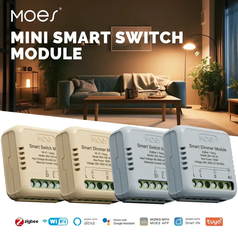 Moes Mini Tuya Wifi/ZigBee Smart Switch/Dimmer Modul DIY Modul Lichtsc halter 1/2 Gang Fernbedienung Arbeit Alexa Google Home