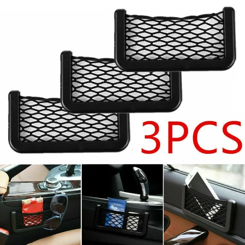 3 stücke Universal Auto Organizer Mesh Lagerung Tasche Net Tasche Telefon Halter Net Auto Sitz Seite Innen Zurück Kleinigkeiten Tasche halter