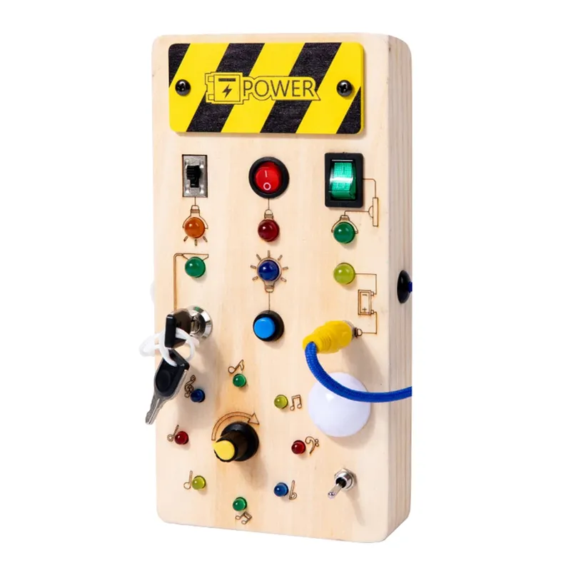 Montessori Beschäftigt Bord Sensorischen Spielzeug Holz Mit LED Licht Schalter Control Board Reise Aktivitäten Kinder Spiele Für 2-4 Jahre alt