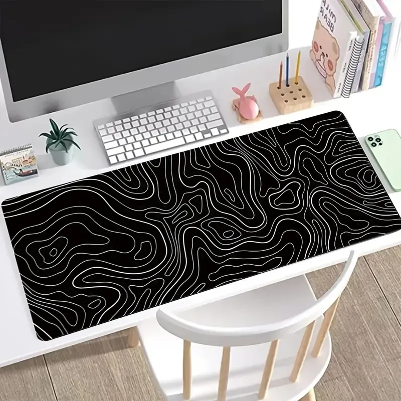1 Stück Gaming-Mauspad, großes Tastaturpad, 31,5 x 11,8 Zoll, topografisches Mauspad, schwarz-weißes Mauspad für Tastatur mit Anti-Sl