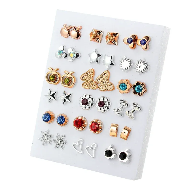 18 paare/satz Gold Splitter Emaille Perle Blume Herz Stud Ohrring Set Für Frauen Kunststoff Schmetterling Ohrringe Schmuck Geschenk Mix Stil