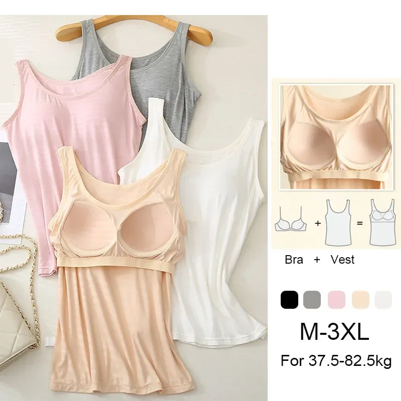 Für 37–82 kg weiche Modal-Tanktops in Übergröße mit festem Brustpolster für Damen, integrierte, verschleißfreie Unterwäsche