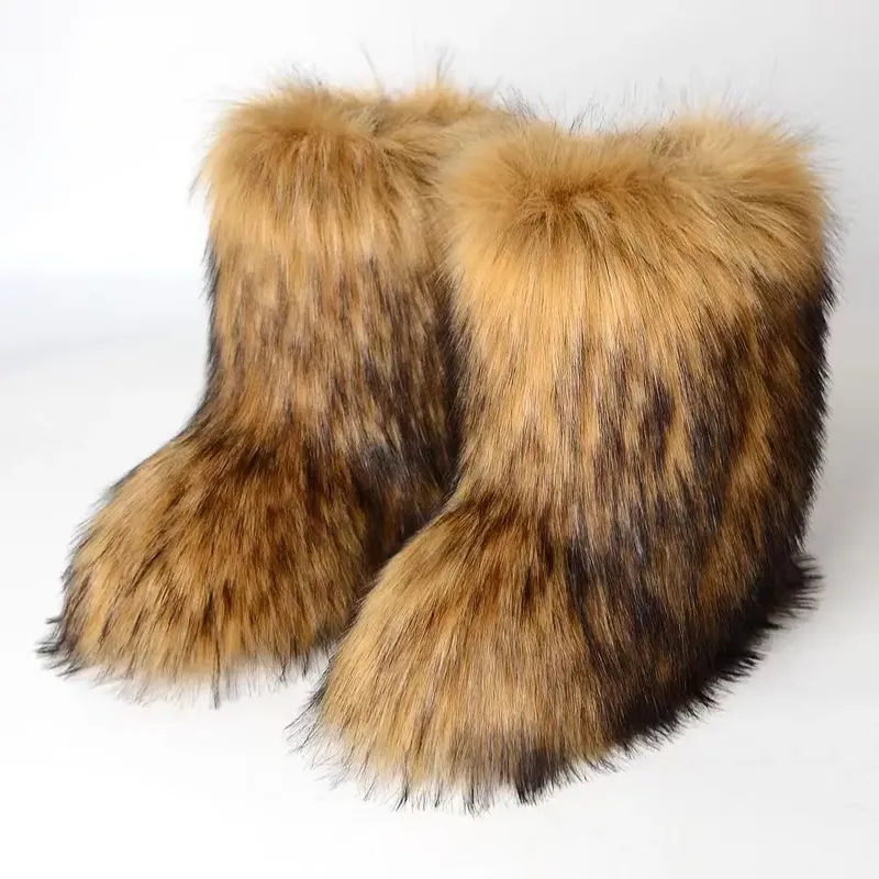 Y2K Flauschige mittelhohe Stiefel Winter Damen Mode Schneestiefel Warme Baumwollschuhe