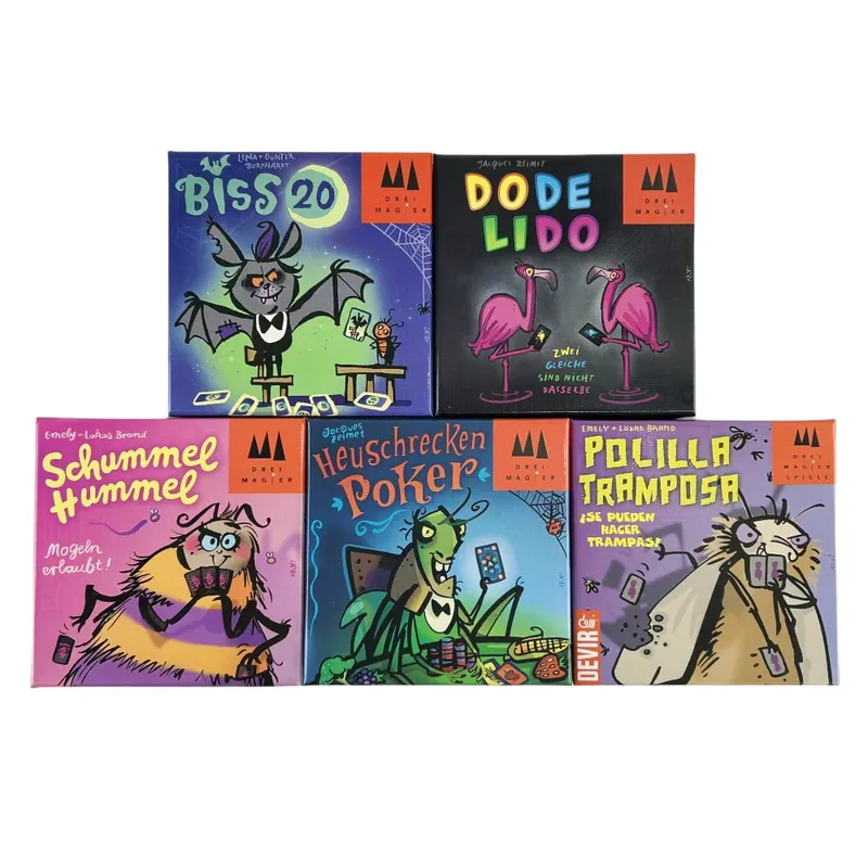 Drei Zauberer |   Polilla |   Biss 20 |   Heuschrecken Poker | Schummel Hummel |   Kartenspiel |   Deckkarten für Brettspiele