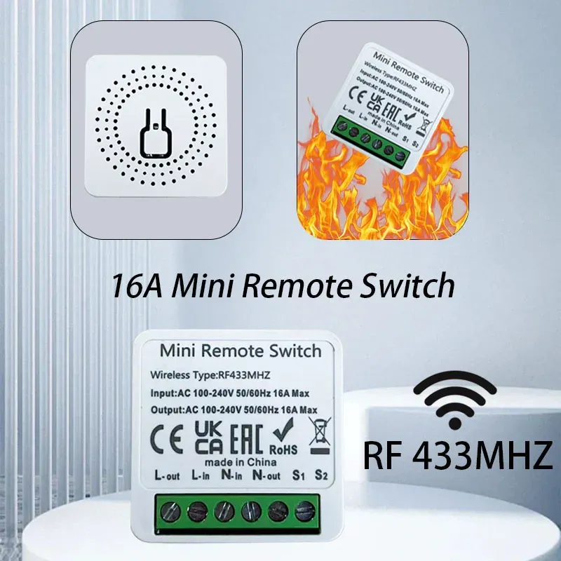 RF 433 MHz Smart Switch Mini DIY Drahtlose Fernbedienung Lichtschalter 16A Relais Empfänger Automatisierungsmodul für Zuhause LED-Lampe