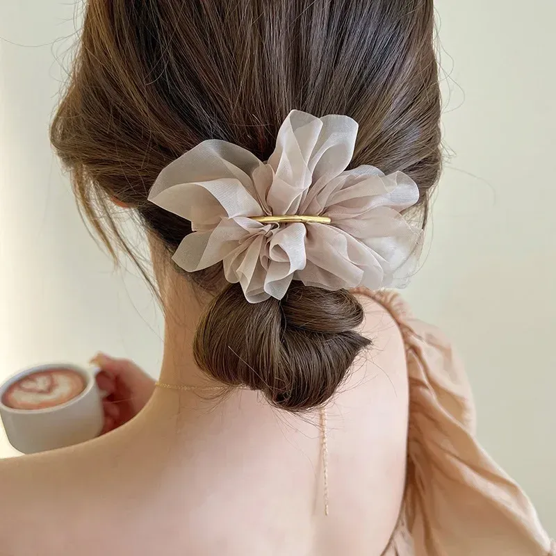 Große Frühling Haar Klaue Clips Frauen Metall Chiffon Blumen Pferdeschwanz Halter Haarnadel Haarspangen Mode Mädchen Haar Zubehör Hairgrip