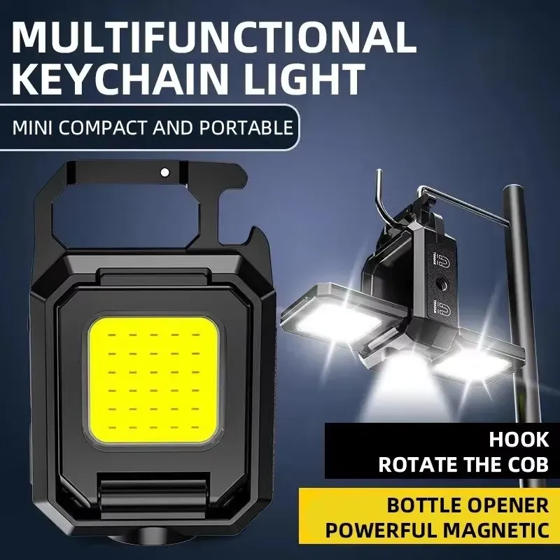 XPE Taschen-Arbeitsleuchte, 1000 lm, COB-LED, Mini-Schlüsselanhänger-Licht, wiederaufladbar, USB-Taschenlampe, IPX4 wasserdicht, für Outdoor-Camping, Wandern