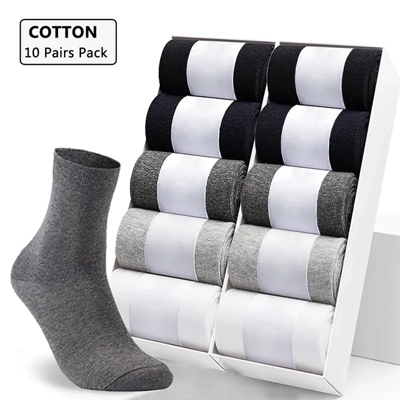 10 Paar Herren-Baumwollsocken im neuen Stil, schwarz, Business-Männersocken, weich, atmungsaktiv, Sommer-Winter, für männliche Socken, Übergröße 38–47