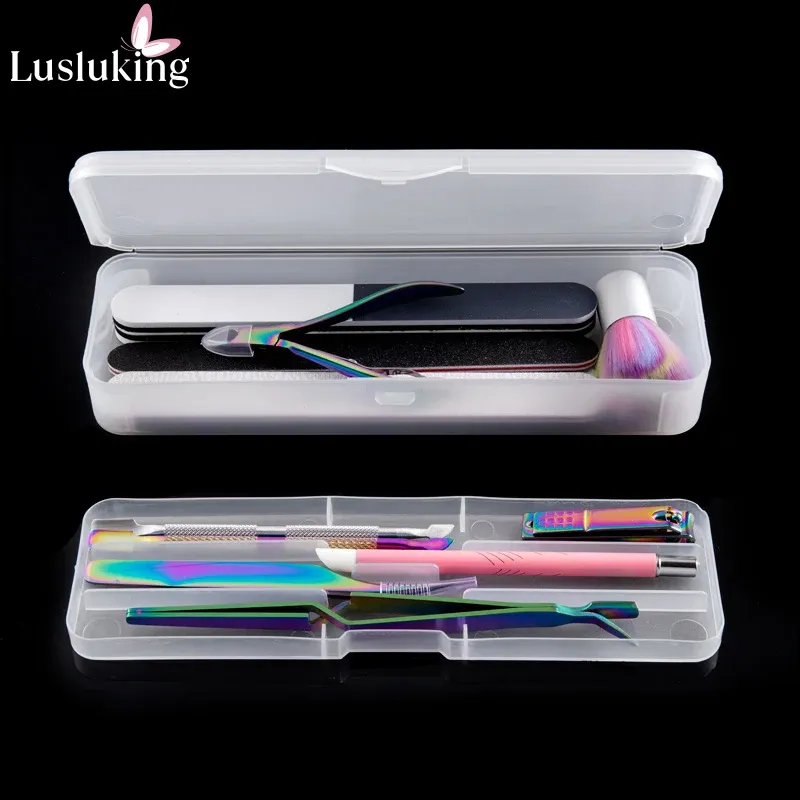 1Pc Rechteck Doppel-schicht Nail art Werkzeug Leere Lagerung Box Pinzette Clippers Nagel Pinsel Dateien Tragbare Kunststoff Behälter 22cm