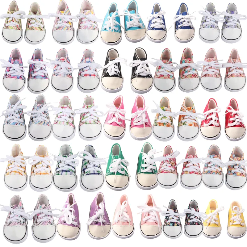 Amerikanische 18 Zoll Mädchen Puppe Leinwand Schuhe 7 cm Mode Linien, Blumen Turnschuhe Stiefel Für 43 cm Baby Neue Geboren & DIY Russland, OG Puppe Spielzeug