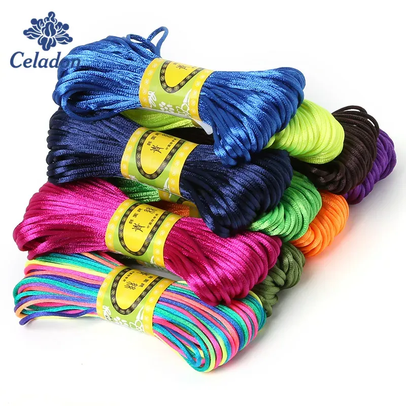 2mm 20Meter weiche Satin Rattail Seide Makramee Schnur Nylon Kumihimo für DIY chinesische Knoten Armband Halskette Schmuck finden