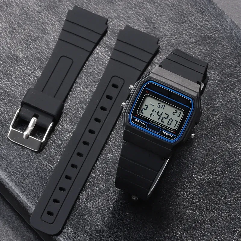 18 mm Silikon-Uhrenarmband für Casio W800H, weiches Armband, schwarzes Gummiarmband für SGW400 F91W F84 F105/108/A158/168 AE1200/1300