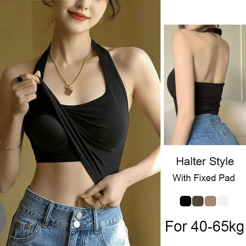 Neck holder Spaghetti träger Weste für Frauen mit BH-Polsterung Innen bekleidung Oberbekleidung sexy Schönheit zurück Panzer Top