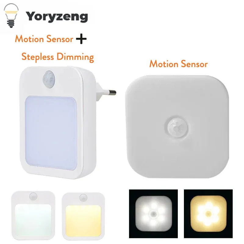 Motion Sensor Led-lampe EU Stecker Wand Nachtlicht Lampe Stufenlose Dimmen Schrank Beleuchtung Weiße Lampe Für Nachttisch Schlafzimmer 220V
