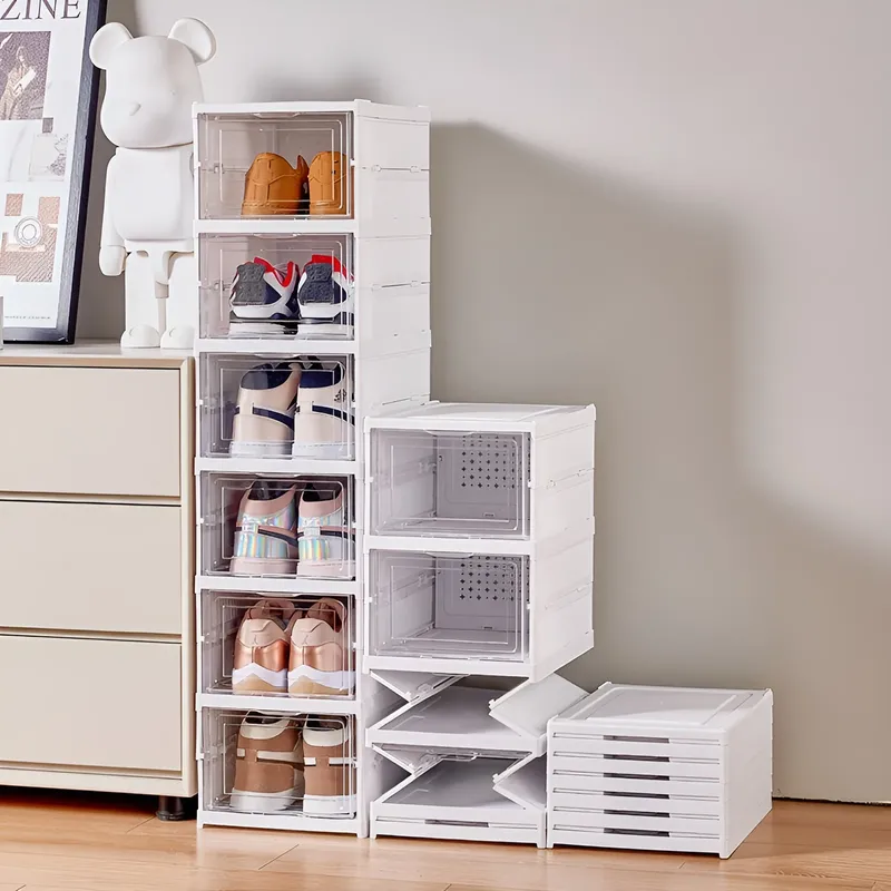 6-lagige Schuhbox, faltbar, transparent, für Sneaker, Schuhaufbewahrung, Organizer, stapelbar, staubdicht, High-Top-Schrank, Schuhregal
