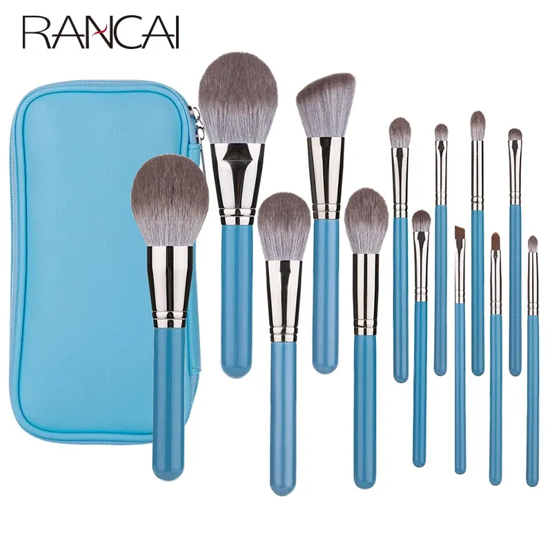 13-teiliges Make-up-Pinsel-Set mit Ledertasche, Foundation, Puder, Rouge, Lidschatten, Augenbrauenpinsel, weiches Haar, kosmetisches Make-up-Werkzeug