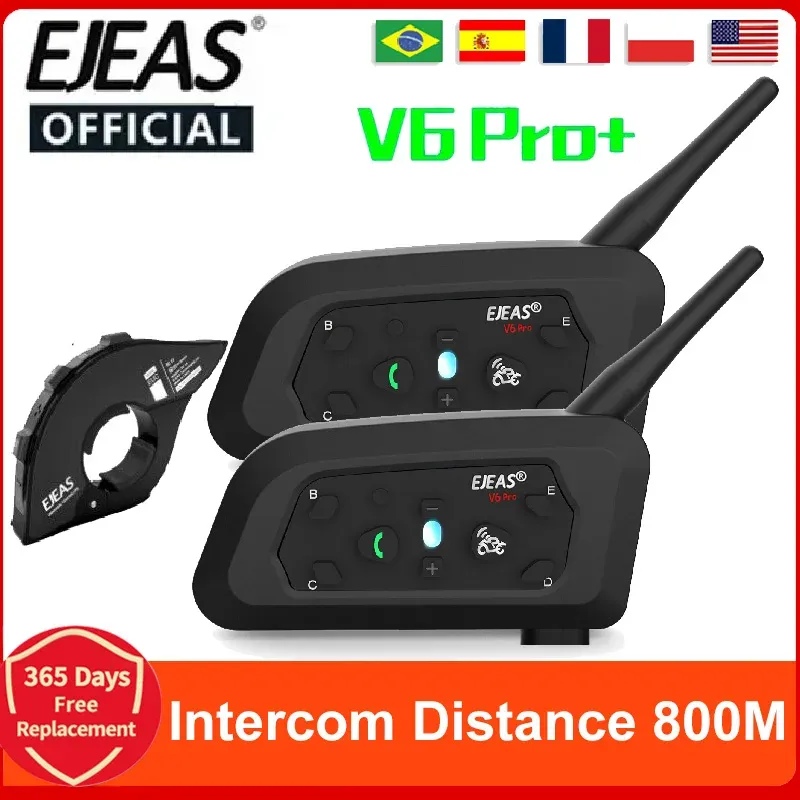 EJEAS V6 PRO+/PLUS Motorradhelm Bluetooth Walkie Talkie 6 Fahrerentfernung 800 Meter wasserdicht IP67