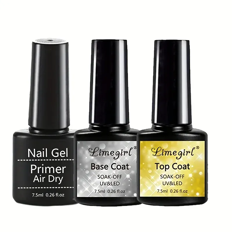 2/3-teiliges Set Top Coat Base Coat und Base Coat UV/LED Semi-Permanent Clear Coat Gel-Nagellack, Nail Art Kit für alle