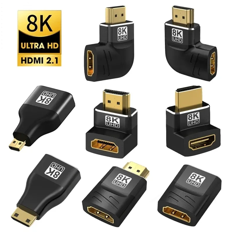 8K HDMI 2.1 Adapter 90 270 Grad Stecker auf Buchse, 8k60Hz 4k120Hz, 48 Gbit/s, kompatibel mit PS5/4, HDTV, Roku, TV-Stick, PC
